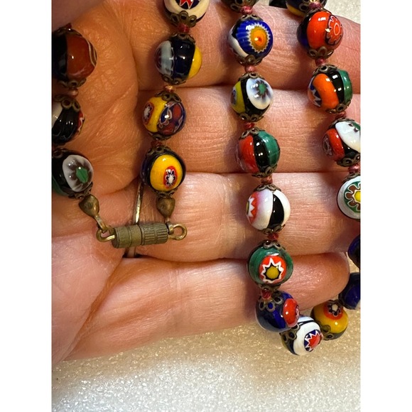 Art Deco Millefiori Art Glass Bead Necklace 25" - Picture 6 of 6